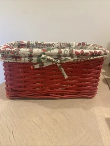 Vintage Red Wicker Basket with Holiday Cloth Lining - Picture 1 of 9