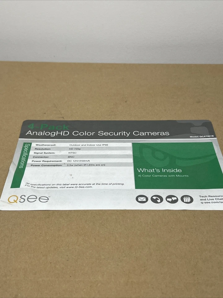 New 4 Pack of Q See 720p HD 1MP Analog Wired Color Security Cameras QCA7201B - Image 1 of 4