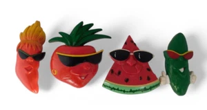 Vtg Anthropomorphic Fruits & Vegetables Sunglasses Lot of 4 Refrigerator Magnets - Picture 1 of 24