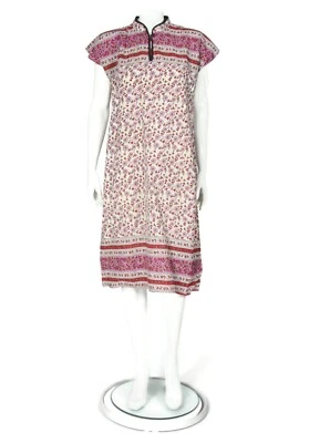 Vestido camisa algodão vintage década de 1970 indiano rosa branco floral colarinho manderiano tamanho M/557 - Imagem 1 de 4