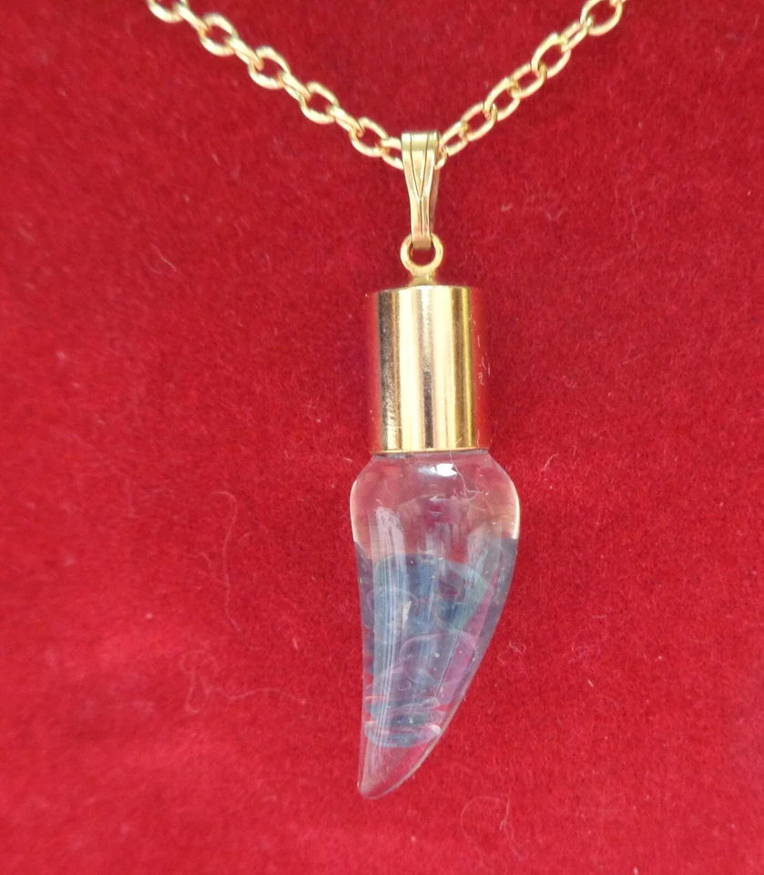 COLGANTE CUERNO DE CRISTAL SOPLADO A MANO ZAFIRO FLOTANTE/CADENA Y FIANZA TONO DORADO 18" Foto 1 de 1