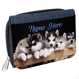 Personalised Ladies Purse Husky Denim Coin Wallet Pet Dog Birthday Gift SH130 - Picture 1 of 6
