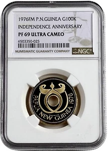 1976 FM Papua New Guinea 100 Kina 0.2769oz Independence Gold Proof NGC PF 69 UC - Picture 1 of 2
