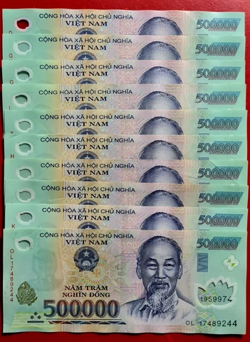 5,000,000 Vietnamese Dong Currency 10 X 500k VND Polymer Banknotes Circulated Cover