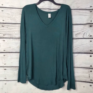 Old Navy Luxe Long Sleeve V-Neck Tee XL Tall Fir Green Soft Stretch Rayon Top - Bild 1 von 7