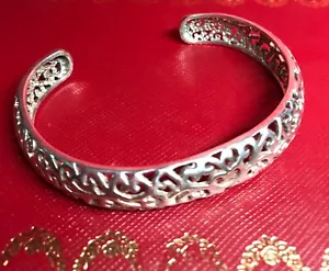 Sterling Silver Bracelet Filigree Open Bangle Marked 925 Vintage 7.25 Inch - Picture 1 of 8