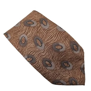 J. Ferrar Brown & Gray Oval Pattern Silk Necktie Made In Italy - Picture 1 of 8