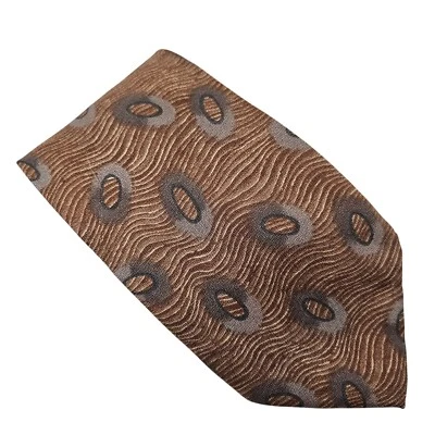 J. Ferrar Brown & Gray Oval Pattern Silk Necktie Made In Italy - Image 1 of 4