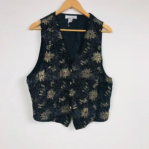 VTG Impressions of California Women's Beaded Button Front Vest Black Size Large - Picture 1 of 4
