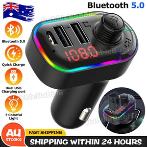 Bluetooth 5.0 Radio Car Kit Wireless FM Transmitter Dual USB Charger MP3 Player - Picture 1 of 9
