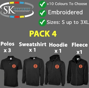 Pack 4 - Personalised Embroidered Embroidery Workwear Hoodie Polo Shirt Uniforms - Picture 1 of 1