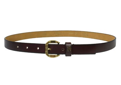 Cinturón ajustado vintage Etienne Aigner cuero sangre de buey latón logotipo hebilla 25"- 28,75" Foto 1 de 4