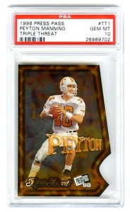 PEYTON MANNING~POP12~1998 PRESS PASS TRIPLE THREAT PSA-10 GEM ROOKIE RC CARD#TT1 - Picture 1 of 2