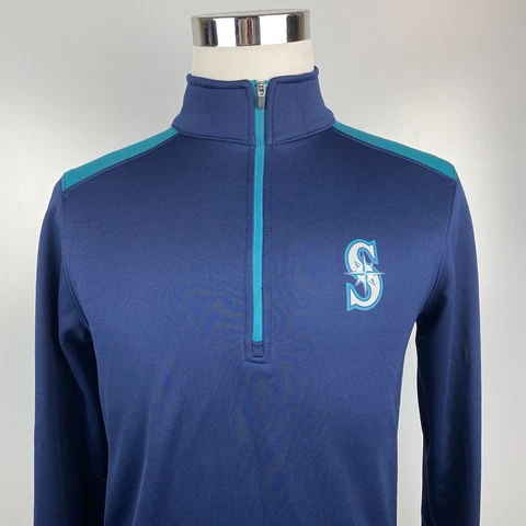 MLB Seattle Mariners Men's Small 1/4 Zip Pullover Mock Neck Fleece Lined Sweater Cover