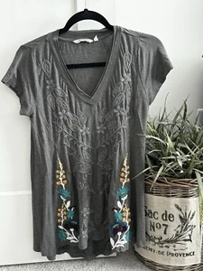 Soft Surroundings Women's Flora Tunic Top Embroidered Boho Gray Size XS - Picture 1 of 8