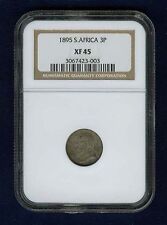 SOUTH AFRICA  REPUBLIC  1895  THREE PENCE SILVER COIN, NGC CERTIFIED XF45