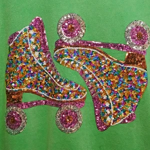 White Birch Retro Rollers Sweatshirt 1X Green Sequin Skates Graphic Pullover NWT - Picture 1 of 13
