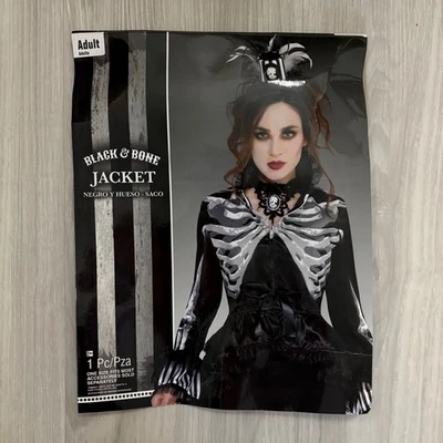 Chaqueta Negra y Hueso Disfraz Adulto Halloween Esqueleto Top Volantes Gótico Para Mujer Foto 1 de 4