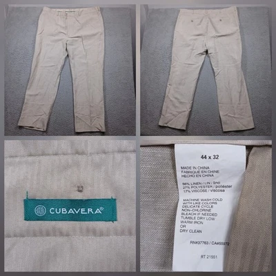 Pantalones Cubavera Mezcla Lino Para Hombre 44x32 Beige Informales Ligeros Leer Foto 1 de 4