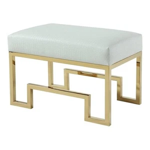 American Home Classic Laurence 18" Steel/Fabric Stool in High Polish Gold/White - Picture 1 of 7