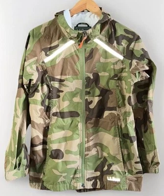 Chaqueta de lluvia con capucha y cremallera completa LL Bean camuflada para niños caminata al aire libre 100 % nailon L 14-16 Foto 1 de 4