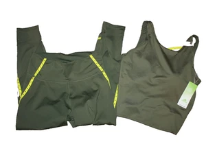 Adidas Leggings and Sports Bra Women's Size L Green Crop Tank & Pants NEW - Picture 1 of 3