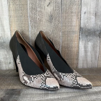 Женские SportMax Max Mara бежевый змея печать кожи заостренный Stiletto каблуки размер 9 - Изображение 1 из 4