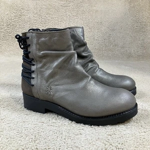 FLY London Bust Metallic Ankle Boots Gold Brown Leather Side Zip Heeled US 8-8.5 - Picture 1 of 14