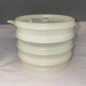 Vtg Lot Of 4 Tupperware Hamburger Burger Patty 4” Freezer Keeper #882 Lid #215 - Picture 1 of 2