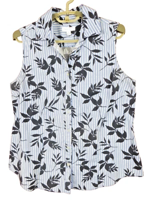 Camiseta sin mangas Charter Club para mujer con cuello de algodón claro multicolor floral a rayas 10 Foto 1 de 4