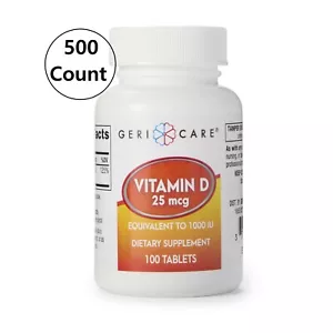 Geri-Care Vitamin D3 25 mcg 1000 IU Tablet Dietary Vitamin Supplement, 500 Tabs - Picture 1 of 3