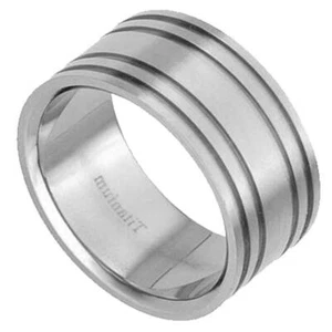 11mm Matte Titanium Band Quadruple Groove Men Wedding Ring Engraving Avail - Picture 1 of 6