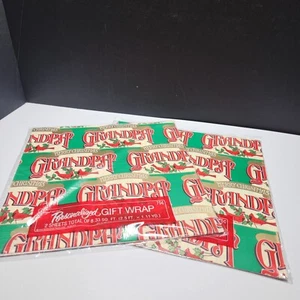 VTG Wrapping Paper Merry Christmas Grandpa Green Cardinal Holly 1960s Lot Of 2 - Picture 1 of 2