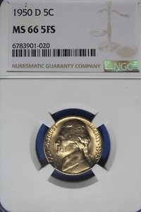 1950 D NGC 5C MS66 5FS JEFFERSON NICKEL #B49871 - Picture 1 of 2