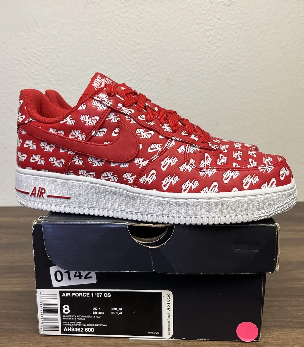Nike Air Force 1 07 QS Low All Over Logo Red | eBay