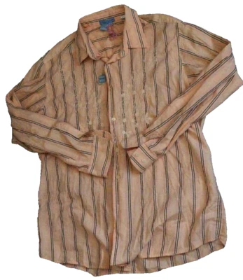 Camisa Tulliano Para Hombre XL Naranja Rayas Bordada Manga Larga Abotonada Nueva Con Etiquetas Foto 1 de 4