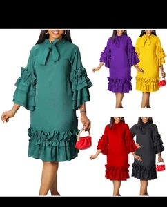 Summer 2024 Casual Style Ruffled Flared Sleeve Plus Size Dress - Picture 1 of 2