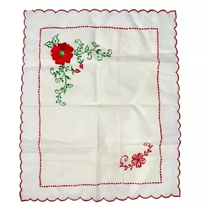 2 Vintage Red Roses Embroidered Pillow Cases Red Scalloped Edge From Egypt - Picture 1 of 11