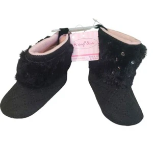 Rising Star Baby Size 2 (6-9 Months) Black Sequin Pre-Walking Shoes Booties, NWT - Picture 1 of 6