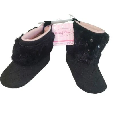 Rising Star Bebé Talla 2 (6-9 Meses) Negro Lentejuelas Pre-Caminar Zapatos Botines, Nuevos con Etiquetas Foto 1 de 4