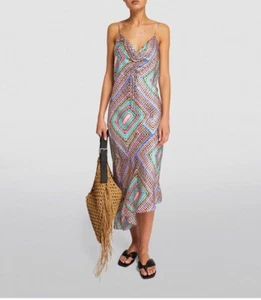 Allsaints Alexia Luisa Silk Blend Midi Slip Dress Asymmetric Multicolor Size 10 - Picture 1 of 17