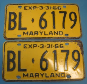 1966 Maryland License Plates Matched Pair - Picture 1 of 1
