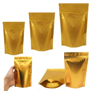 50 100 Food Mylar Stand Up Bag Gold Aluminum Foil Package Zipper Lock Pouches - Picture 1 of 12