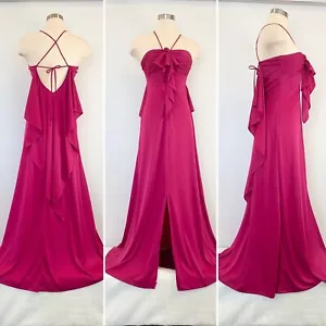 Abito maxi anni 70 Joy Stevens raso seta rosa lampone vintage ballo Halter Dress - Foto 1 di 8