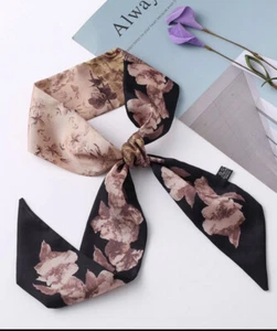 Silky  Scarf  Beige Black  Colour Floral  Print - Picture 1 of 3