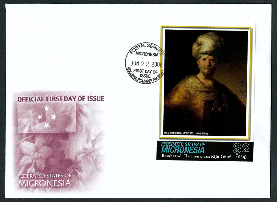 MICRONESIA, SCOTT # 695, FDC COVER - REMBRANDT HARMENSZ VAN RIJN, ARTIST 2006 - Image 1 of 1