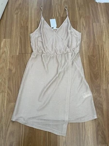 BNWTS. H&M. SIZE MEDIUM. STRAPPY CHAMPAGNE SPARKLE CROSSOVER FALSE WRAP DRESS. - Picture 1 of 16