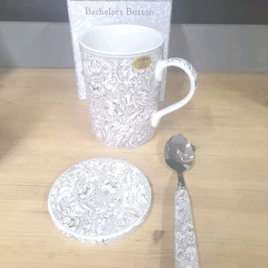 William Morris Bachelors Button Bone China Mug Coaster & Spoon Mug BNIB - Picture 1 of 6
