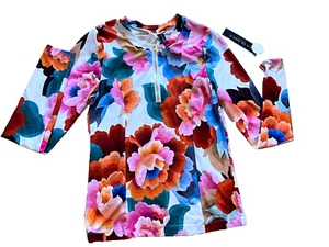 NEW NWT La Blanca swim separate rash guard top floral US M MEDIUM zip long slv - Picture 1 of 7