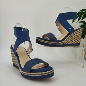 Cole Haan Women's Grand Sense Blue Leather Espadrille Wedge Heels Size 9.5B - Picture 1 of 8